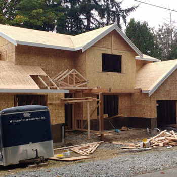 custom home build in progress. Looking at the framing.