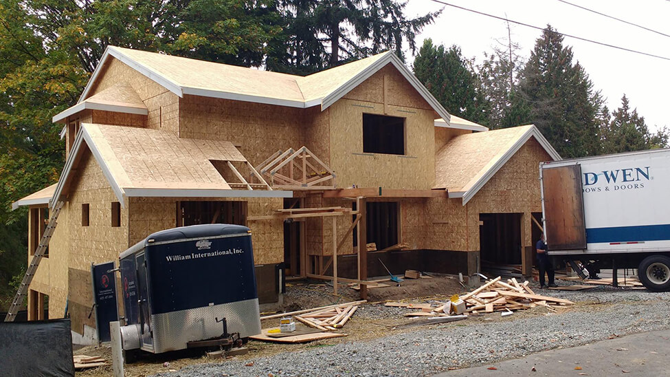 custom home build in progress. Looking at the framing.